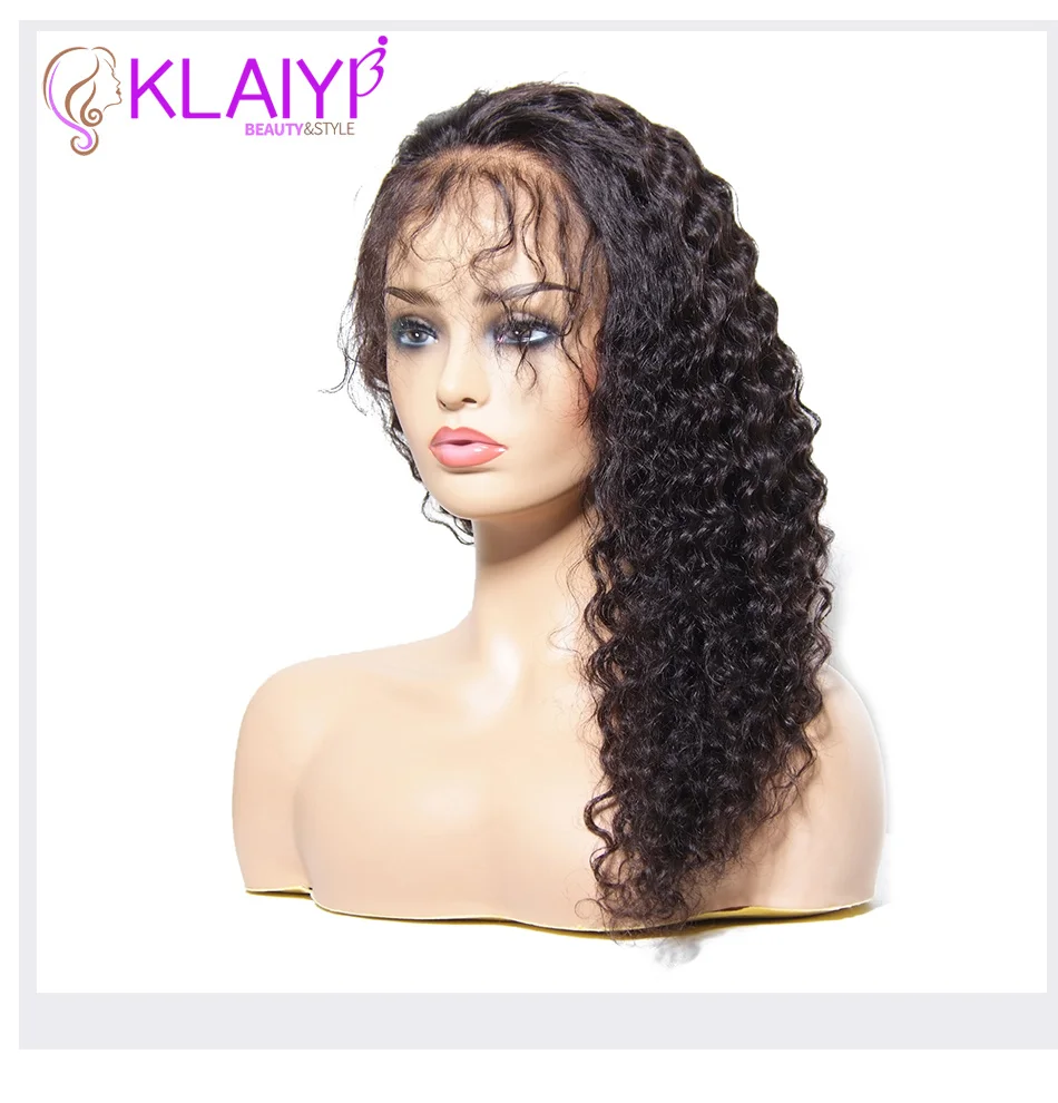 Klaiyi Hair Wig Series Brizilian Curly Wave Remy Hair Wig 10-24 Inch Front Lace Wigs 150% Density Human Hair Wig Natural Color