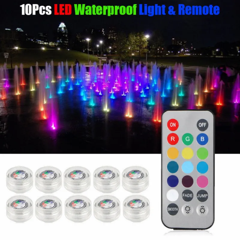 

10pcs Waterproof LED 13 RGB Submersible Light Festival Party Vase Lamp W/ Decor Remote Control Swimming Pool Circle Candle Light
