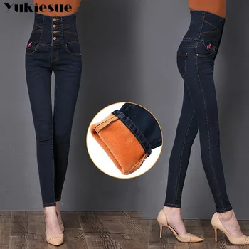 

Mom Jeans Women With High Waist Women's Pants Winter warm fleece Stretch Skinny Jeans Woman 2018 Plus Size Denim Pants Femme