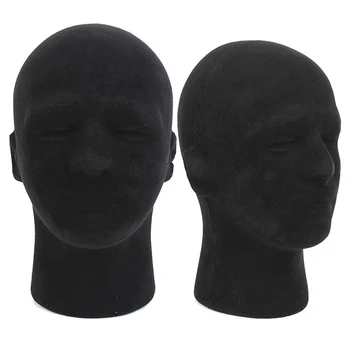 

HOT SALE Polystyrene Black Foam Men Model Mannequin Head Dummy Stand Shop Display Hat, 2 x BLACK