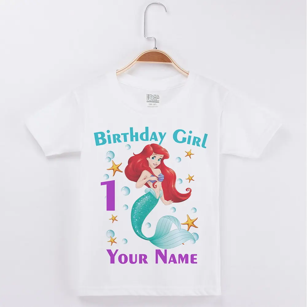 Рубашки для маленьких мальчиков и девочек с принтом «русалка» на день рождения, вечерние футболки с надписью «номер 1-8», dHKP2014