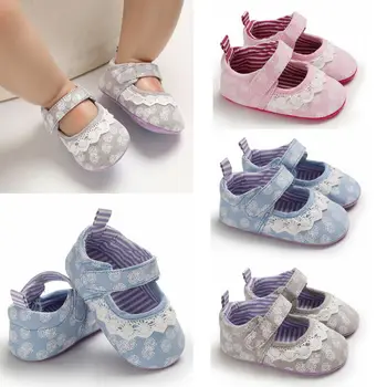 

Newborn Infant Kids Baby Girls Soft Shoes Soled Lace Floral Footwear Crib Shoes