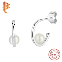 Belawang Аутентичные серьги из стерлингового серебра 925 пробы для женщин Геометрическая оболочка жемчужные серьги женские серебряные ювелирные изделия Bijoux подарок