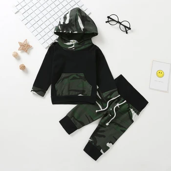 

Baby boy clothes 2019 new arrival autumn new small boy camouflage sports hooded sweater + pants two-piece