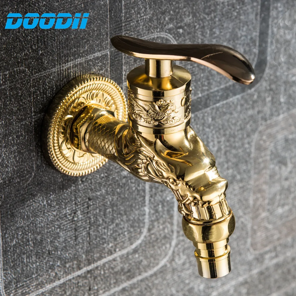 

Doodii Carved Wall Mount Golden Water Wall Small Tap Decorative Garden Faucet Long Washing Machine Water Tap Basin Bibcock Taps