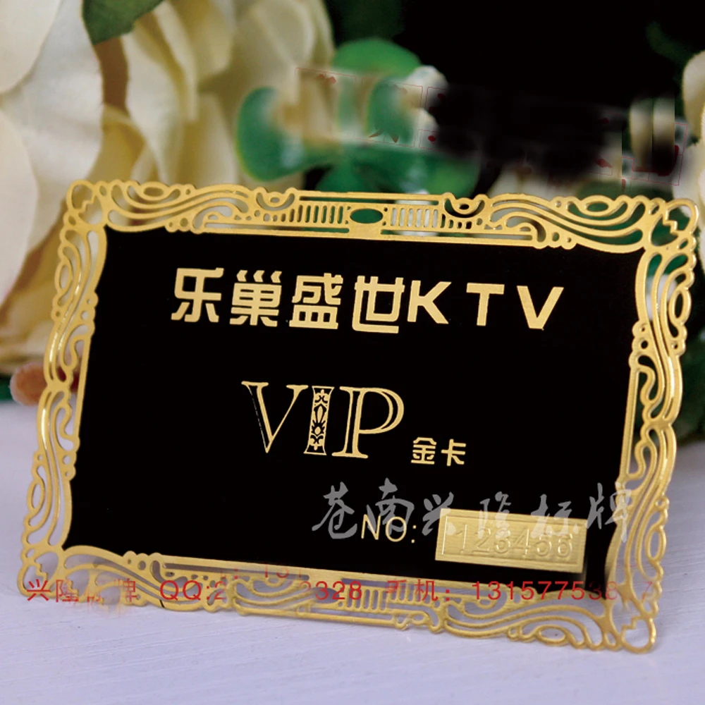 100pcs Custom Golden Stainless steel Metal business card/VIP card/ID card with Engraving and CUTOUT