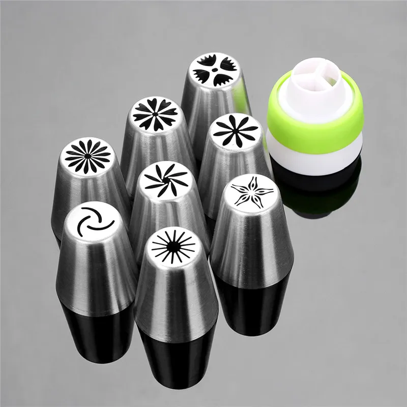

8Pcs Stainless Steel Russian Tulip Flower Icing Piping Nozzles Cake Decorating Tips Baking Tools with 1 Converter