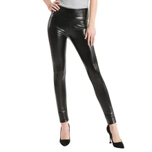 Брюки-Карандаш размера плюс L-XXXL, женские одноцветные черные леггинсы из искусственной кожи, эластичные женские брюки с высокой талией на весну и лето