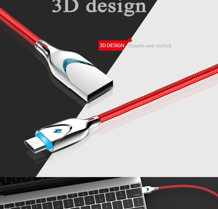 2.3A цинковый сплав Micro USB type-C кабель для iPh светодиодный светильник для быстрой зарядки данных кабель для мобильного телефона