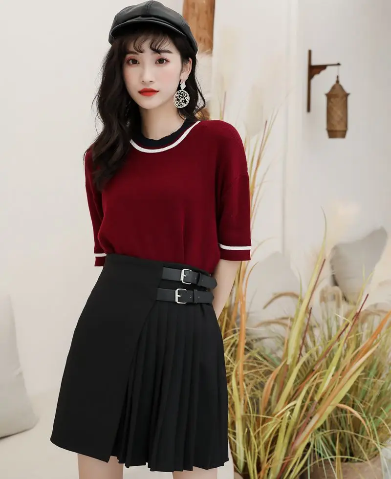 

Buckle High Waist Belt Sashes Patchwork Pleated A-Line Sexy High Waist Gothic Punk Streetwear Korean Harajuku Women Skirt Skater