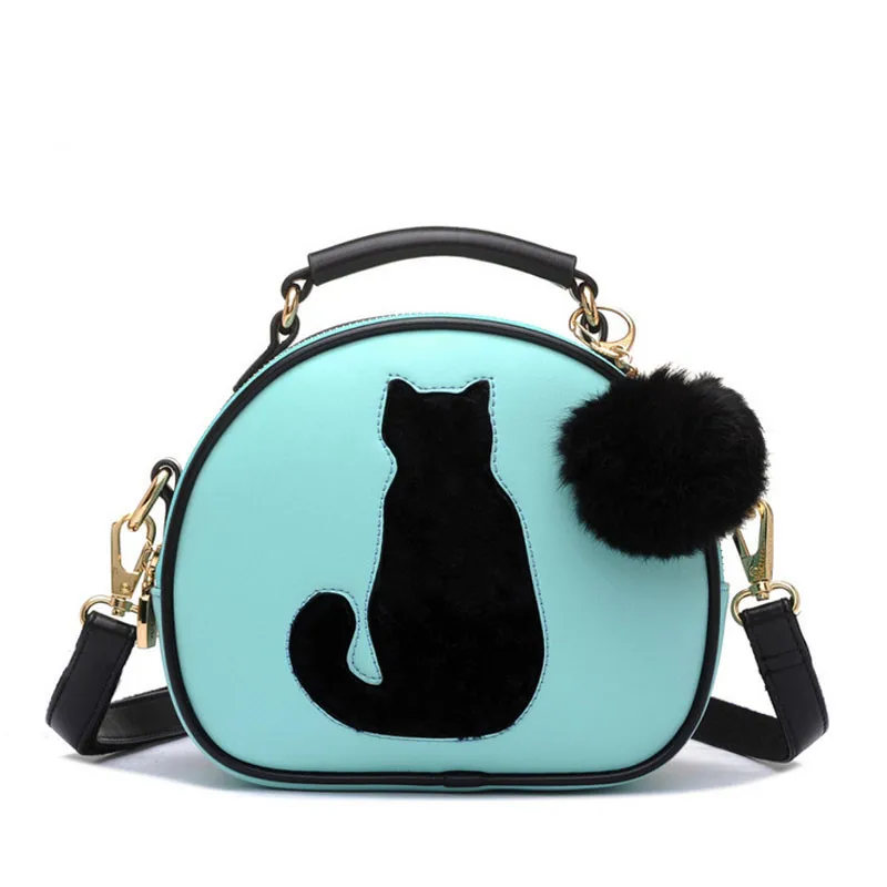 Женские сумки через плечо сумка через плечо для женщин сумка из искусственной кожи Сумка полная луна карамельный цвет милый кот с меховым шариком bolsa feminina - Цвет: Blue