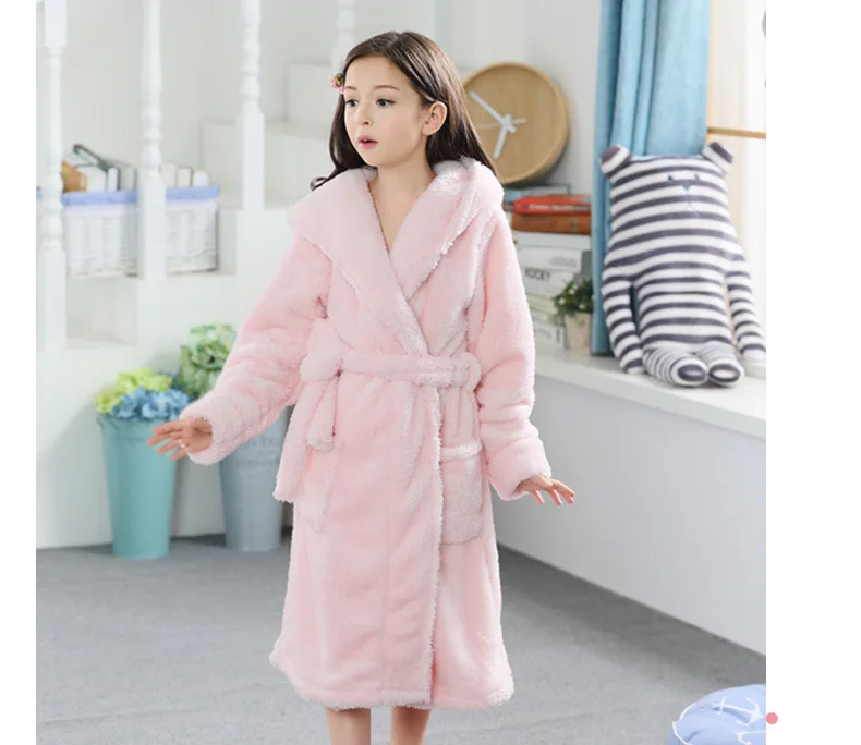 Kids Cartoon Bunny Pajamas Baby Girls Flannel Sleepwear Coral Fleece Winter Bathrobe Children Hooded Towel Robes Pyjamas Clothes