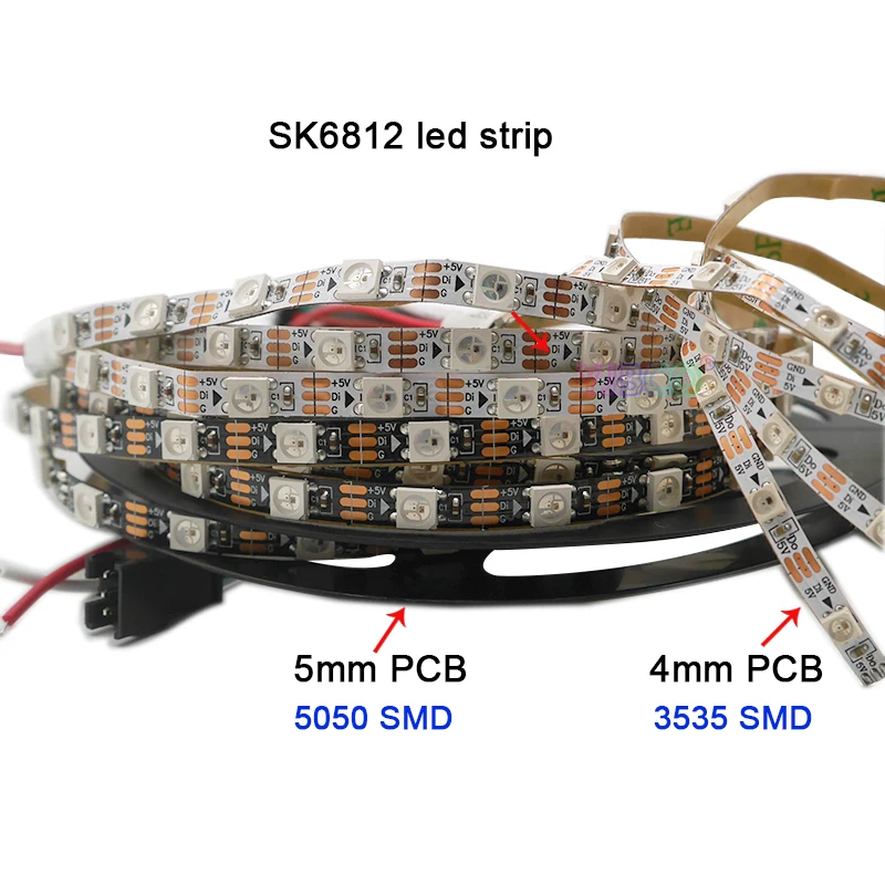 1 м DC5V 4 мм/5 мм/7 мм PCB прибор приемно-SK6812 5050 SMD 3535 RGB гибкий светодиодный полосы 60/144 пикселей/м IP30 светодиодный полосы