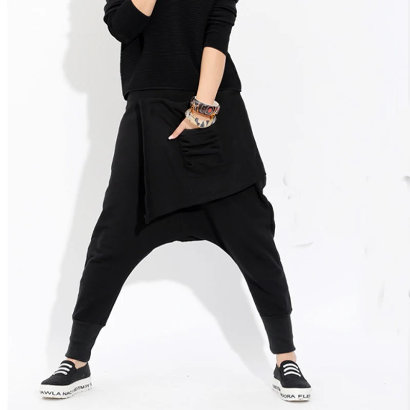 

NEW Fashion Men's Women's Oversize Low Drop Crotch Harem Layered Pocket Baggy Sweatpants Soft Cotton Dance Pants Slacks Trousers