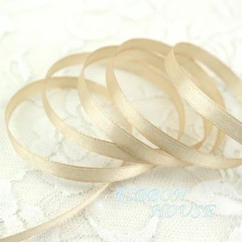 

(25 yards/roll) 1/4" (6mm) Champagne Single Face Satin Ribbon Webbing Decoration Gift Christmas Ribbons