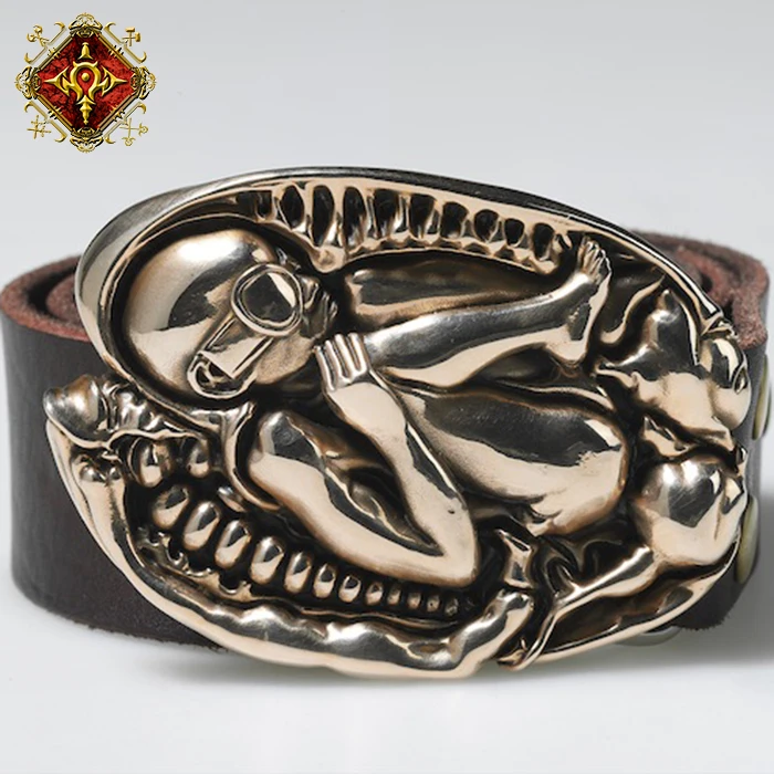 

OGRM Bronze Plated Silver Belt Avp Alien Vs Predator Ziggy Bullet The Birth Machine Baby-buckle Cow Leather Belts