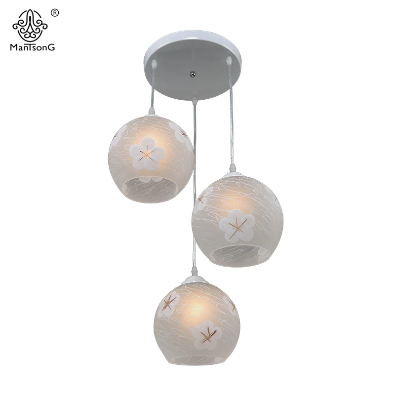 White Modern Pendant Light 3 Heads E27 Frosted Glass Flower
