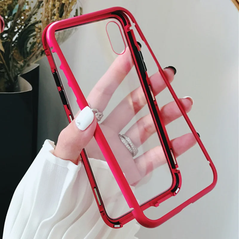 Magnetic Adsorption Case for iPhone X 7 Plus 9H Tempered Glass Magnet Flip Case for iPhone XS MAX 8Plus 6S Metal XR Cover Luxury