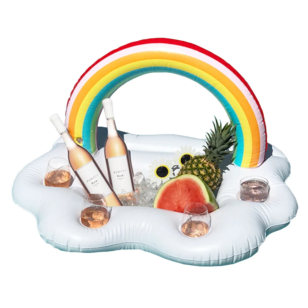 

Rainbow Cloud Drink Holder Beach Party Cooler 2019 Newest Inflatable Coasters Swim Pool Floats Kid Adult Beverage Water Fun Toys