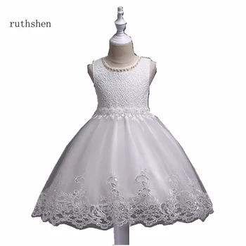 

ruthshen Princess Pretty Baby Blue Flower Girls Dresses For Weddings With O Neck Pearls Lace Beadings Flower Girls Dress 2018