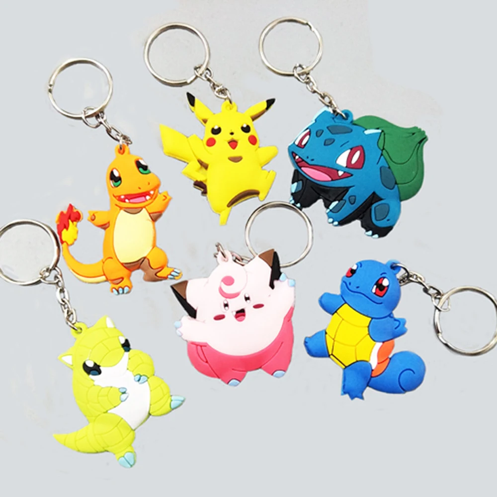 

suti 3D Pokomon Go Keychain Pocket Monsters Key Holder Pikachu Key Ring Pendant Mini Charmander Squirtle Bulbasaur Figure Toys