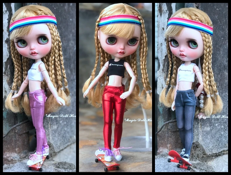 [MG603] 2019 Новая Одежда для куклы Neoblythe # металлические кожаные штаны заколка волос и