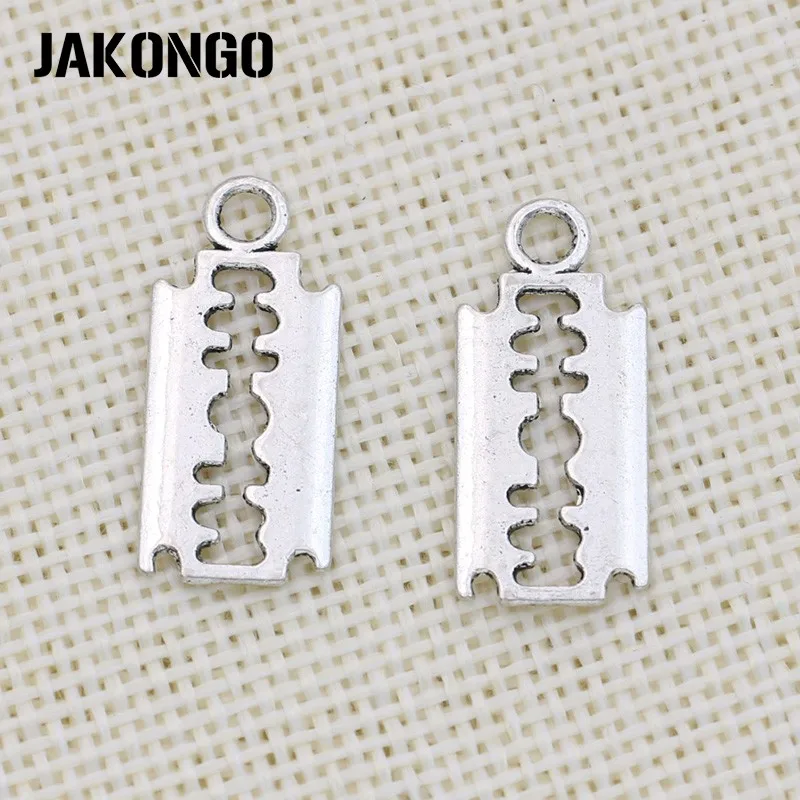 

JAKONGO Antique Silver Plated Razor Blade Charm Pendants for Jewelry Accessories Making Bracelet Findings DIY 25X11mm 25pcs/lot
