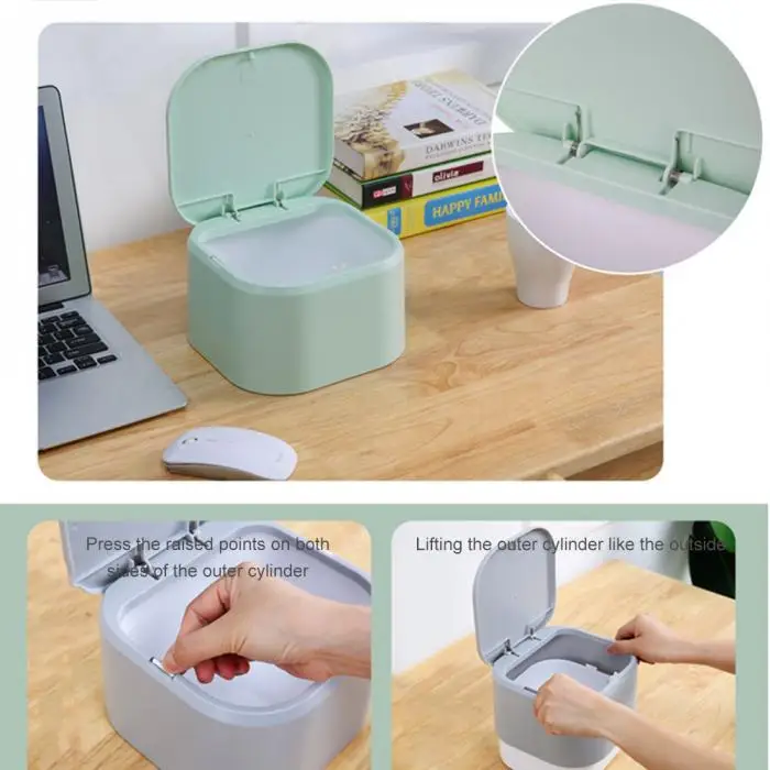 Desktop Mini Trash Can Press-on Waste Garbage Basket for Office Table@LS