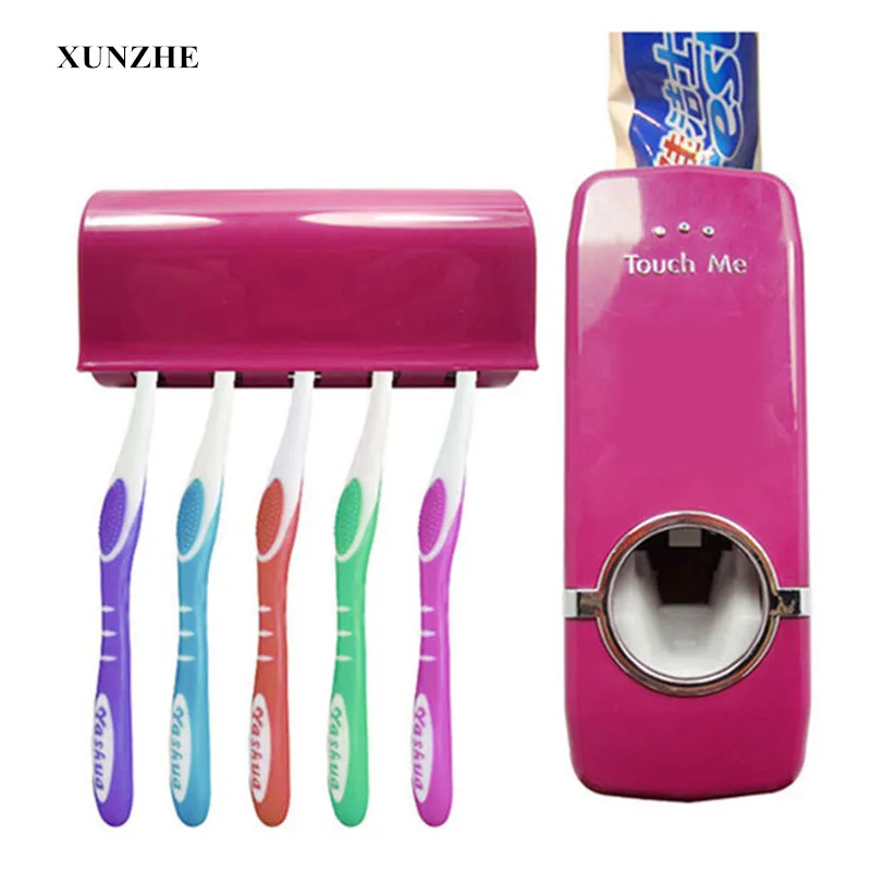

XUNZHE Bathroom eco-friendly automatic toothpaste toothbrush rack with five rack holder set Toothpaste frame sucker toothbrush