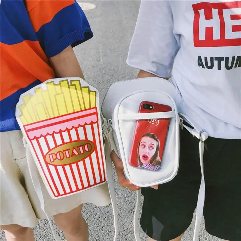 

Cute Chain Crossbody Bag Funny Cartoon Burger Fries Popcorn Shape Shoulder Women Mini Mobile Phone Hand Bags Fashion Change Bag