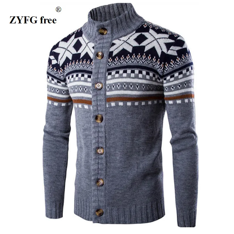 

2017 New style fashion brand casual long sleeved sweater stand collar striped Slim knit men's Ethnic style pattern sweaters