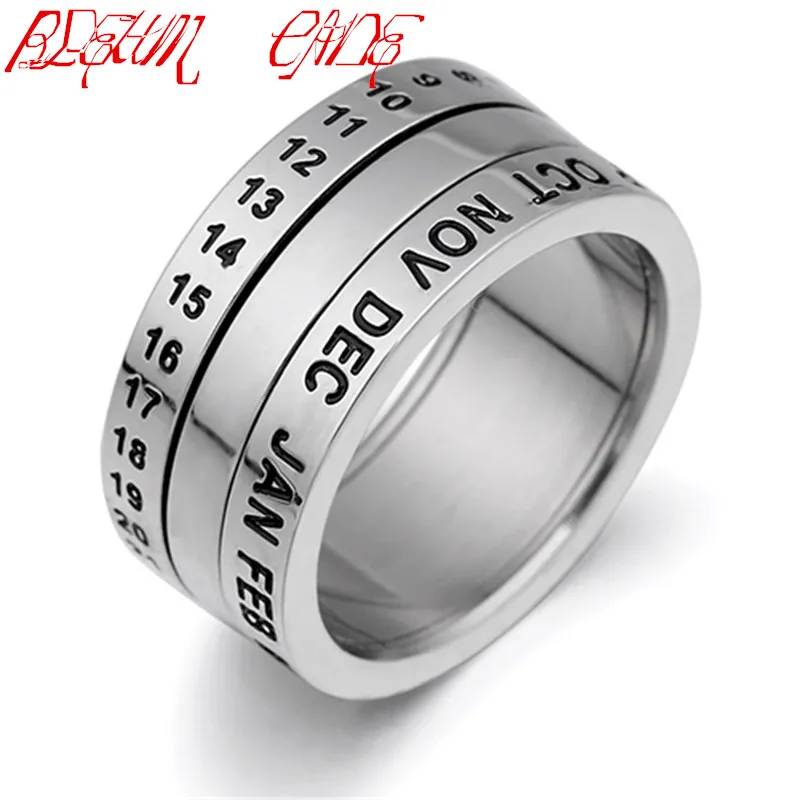 BLEUM CADE Number and Month Letter Rotatable rings for men Titanium Stainless Steel Punk Party Ring Jewelry