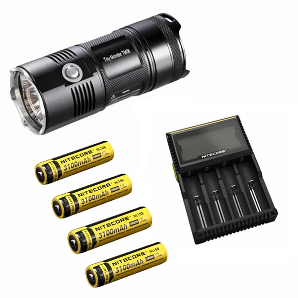 Nitecore TM06 3800 люмен 4 * Cree XM-L2 U2 светодиоды крошечный Монстр + 4 x NL188 аккумулятор (3100 мАч) + Nitecore D4 зарядное устройство