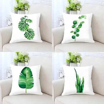 

Watercolor Tropical Plants Cushion Green Leaves Prints Modern Minimalist Banana Leaf Sofa Throw Pillows For Bedroom Home Decor