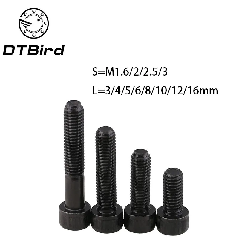 

50Pcs M1.6 M2 M2.5 M3 DIN912 Black High-strength 12.9 Level Alloy Steel Hexagon Socket Head Cap Car Furniture Screws DT2