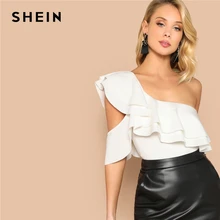 SHEIN Sexy Layered Ruffle One Shoulder Mid Waist Skinny Backless Bodysuit Women Summer Short Sleeve Solid Club Bodysuits layered flutter sleeve bodysuit