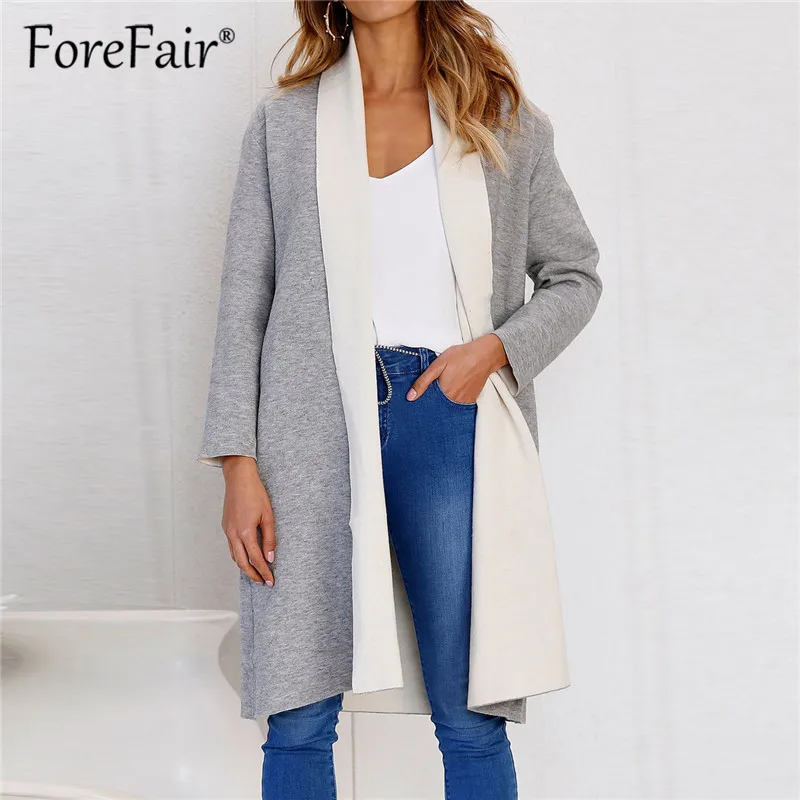 Forefair Long Jacket Women Coat Wide Lapel Pocket Oversize Long Trench Coat Autumn Winter Outerwear Wool Blend Coat Coats