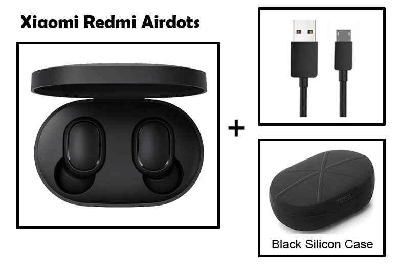 Быстрая Xiaomi Redmi Airdots TWS Bluetooth 5,0 беспроводные Bluetooth наушники стерео бас наушники - Цвет: Add cable case black