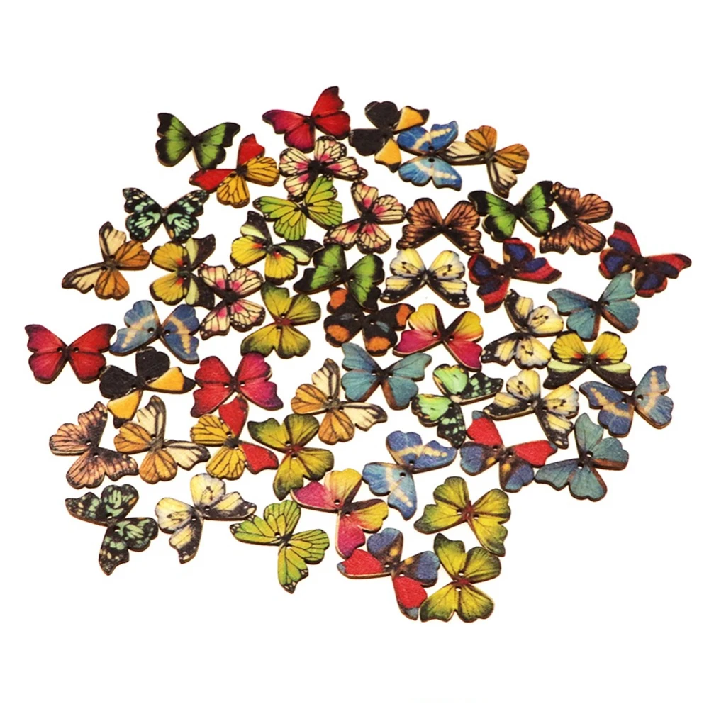 

50PCS Big Size 28MM DIY Mixed Bulk Butterfly Shape Phantom Animals Wooden Painting Sewing Buttons Craft Scrapbooking 2 Holes