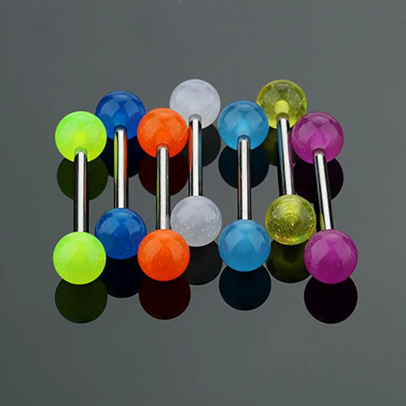 

7PCS LuminousTongue Rings Barbell Tongue Piercing Bar Tragus Glowing in Dark Mix 7 Colors Body Piercing Jewelry Anti-allergic