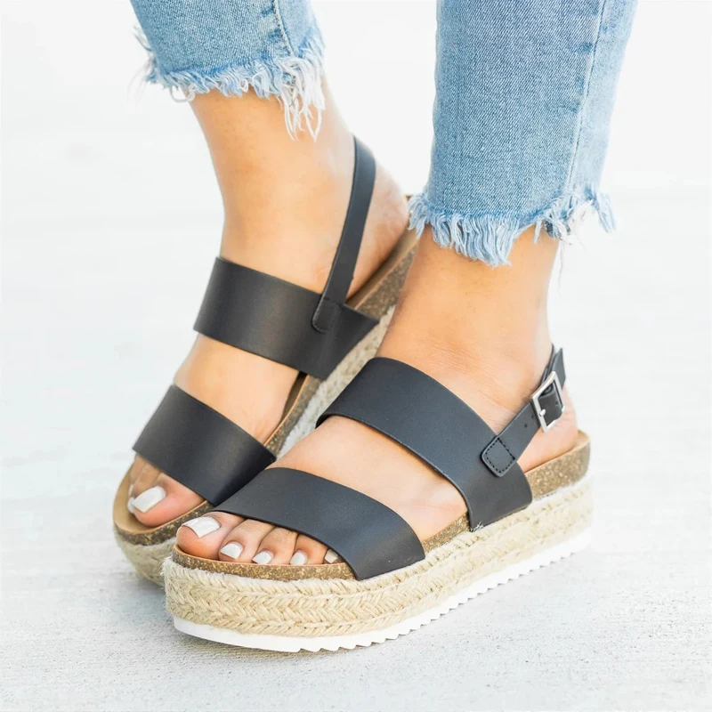 

Litthing Summer PU High Heels Wedges Platform Women Sandals Shoes For Female Buckle Strap Comfort Casual Ladies Shoes 2019