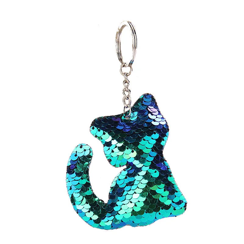 

Cat Keychain Glitter Pompom Sequins Key Ring Gifts For Women Llavero Chaveros Charms Car Bag Accessories Key Chain