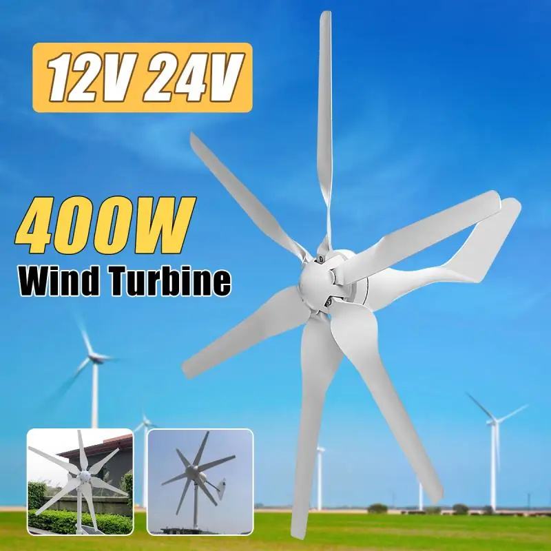 

400W 12V 24 Volt 6 Nylon Fiber Blade Horizontal Home Wind Turbines Wind Generator Power Windmill Energy Turbines Charge