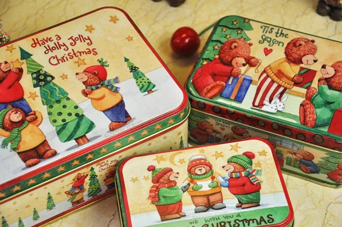 3 шт./компл. в рождественском стиле жестяная коробка металлический кейс ювелирный чехол Рождественская Конфетница подарочный футляр контейнер для еды