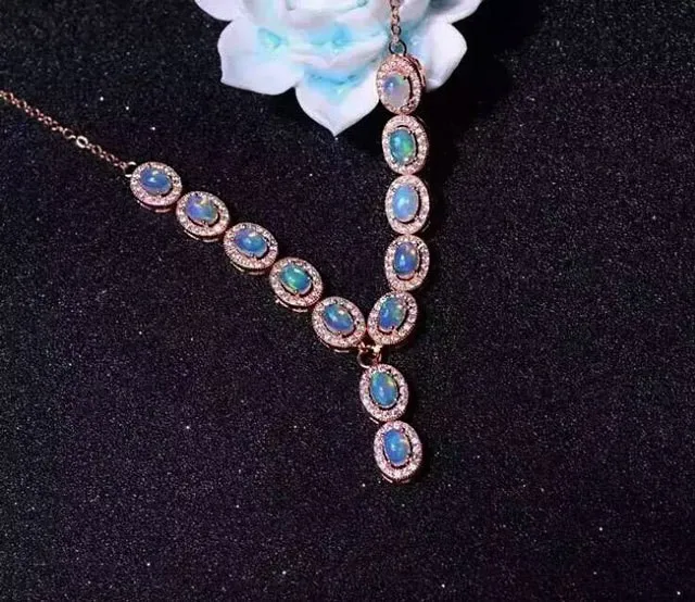 Натуральное опаловое ожерелье с подвеской огненный драгоценный камень 925 пробы Серебряное женское ювелирное изделие благородная свадебная одежда много цветов