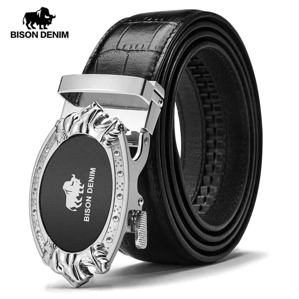 BISON DENIM Brand Mens Belts Luxury Cowskin Leather Male Belt Genuine