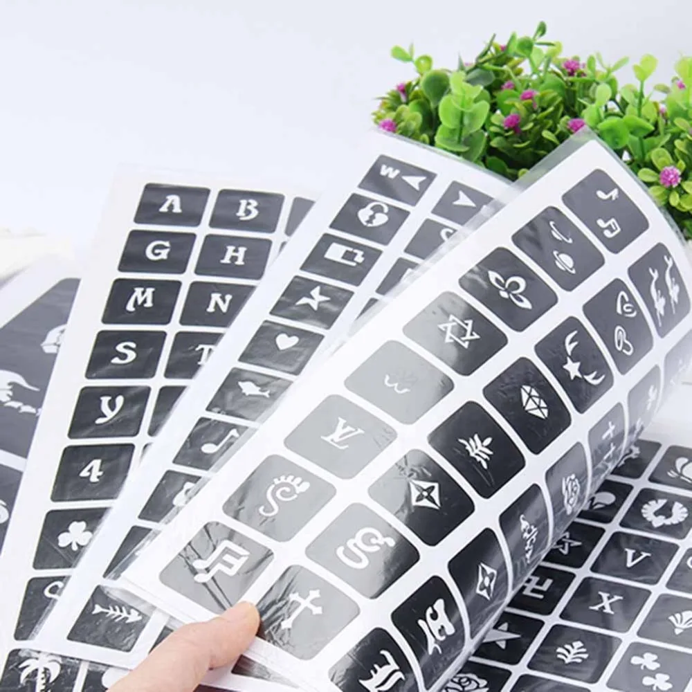 1 كتاب شبه الدائم 635 Paterns الوشم قالب ألبوم الجسم الفن كريم مخروط الوشم الإستنسل ل ماكياج البخاخة اللوحة بطاقة