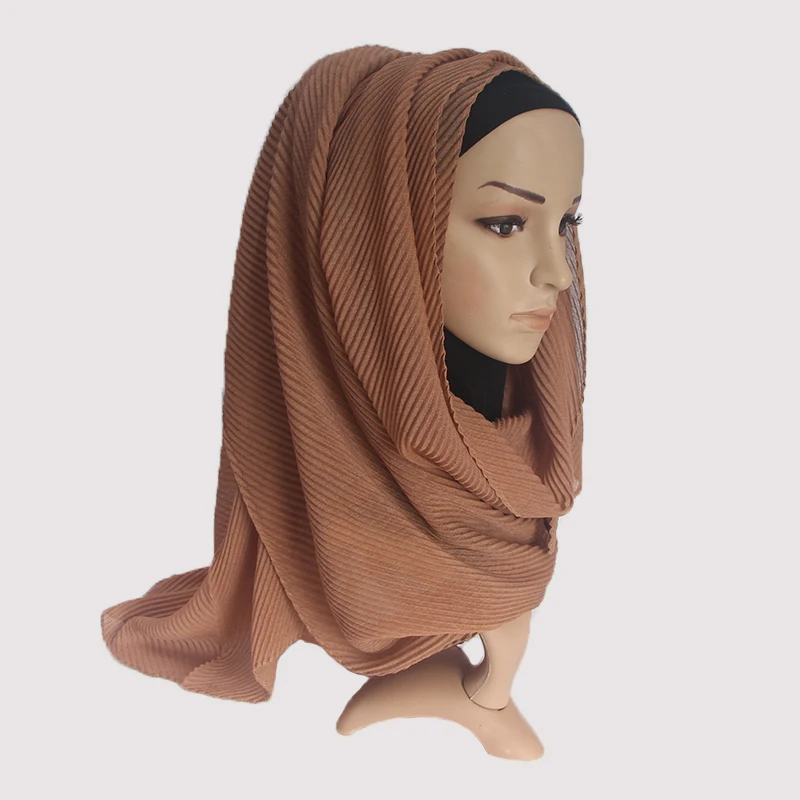 Fashion pleated maxi crinkled hijabs scarf elegant shawl plain maxi muslim hijab women wrinkle scarves shawls soft muffler 1 pc
