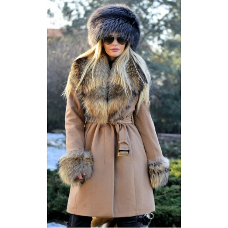 CKMORLS New Winter Women Real Fur Coat With Natural Genuine Raccoon Fur Collar Long Slim Parkas Female Outwear 2018 Fur Jackets