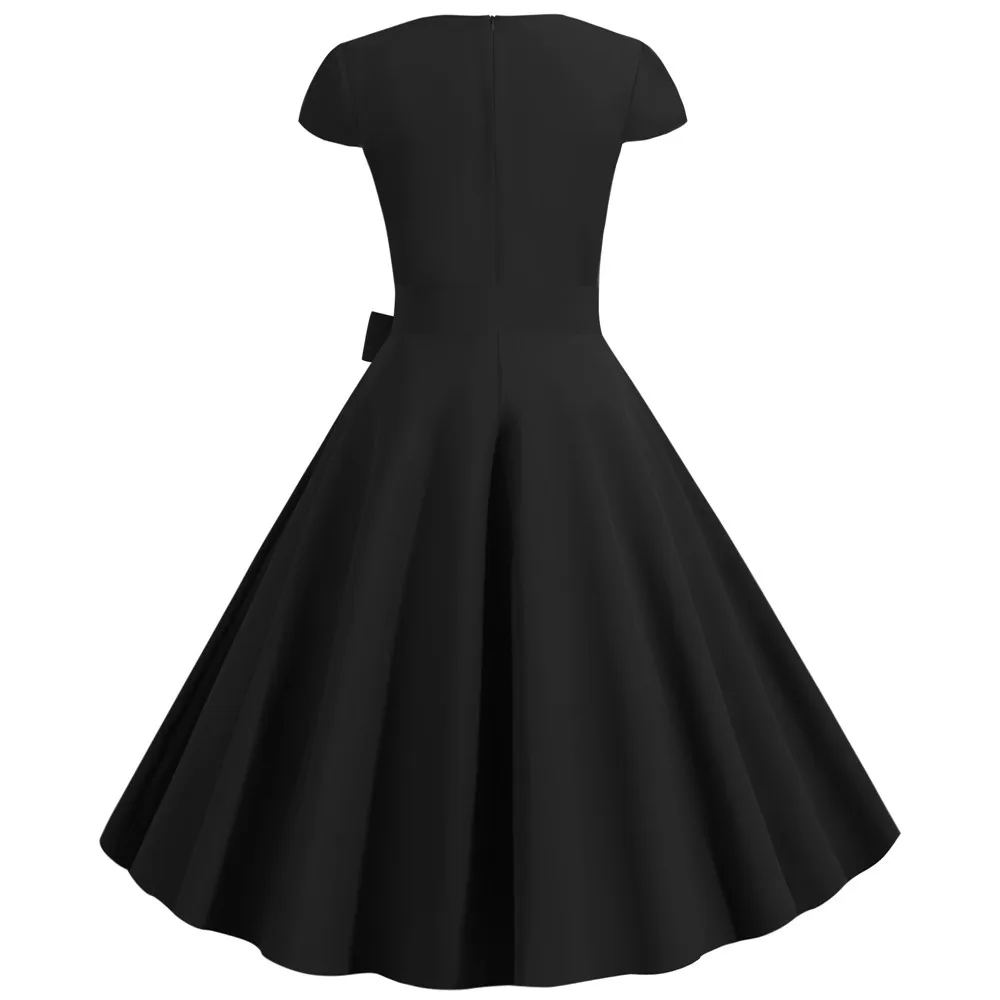 Однотонное летнее женское винтажное платье Pinup с коротким рукавом, элегантные офисные женские вечерние платья в стиле рокабилли, трапециевидные повседневные платья
